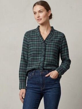 Carbon2Cobalt Soft Teal Pink Plaid Flannel Shirt Feminine Detail Cozy Sz S
